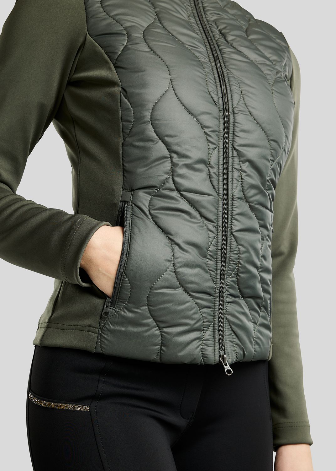  MoVeronica Hybrid Jacket w. Golden Quartz Crystal Tape and Crystals - Forest Green 