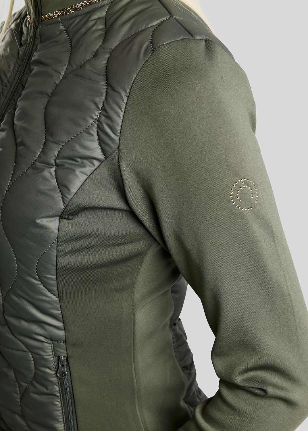 MoVeronica Hybrid Jacket w. Golden Quartz Crystal Tape and Crystals - Forest Green 