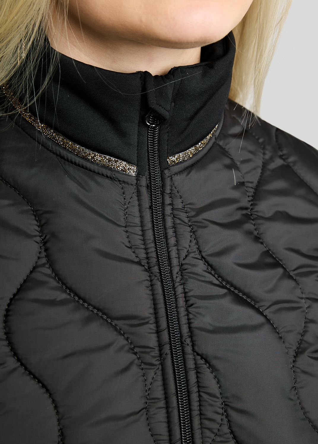 MoVeronica Long Hybrid Jacket w. Golden Quartz Crystal Tape and Crystals - Black 