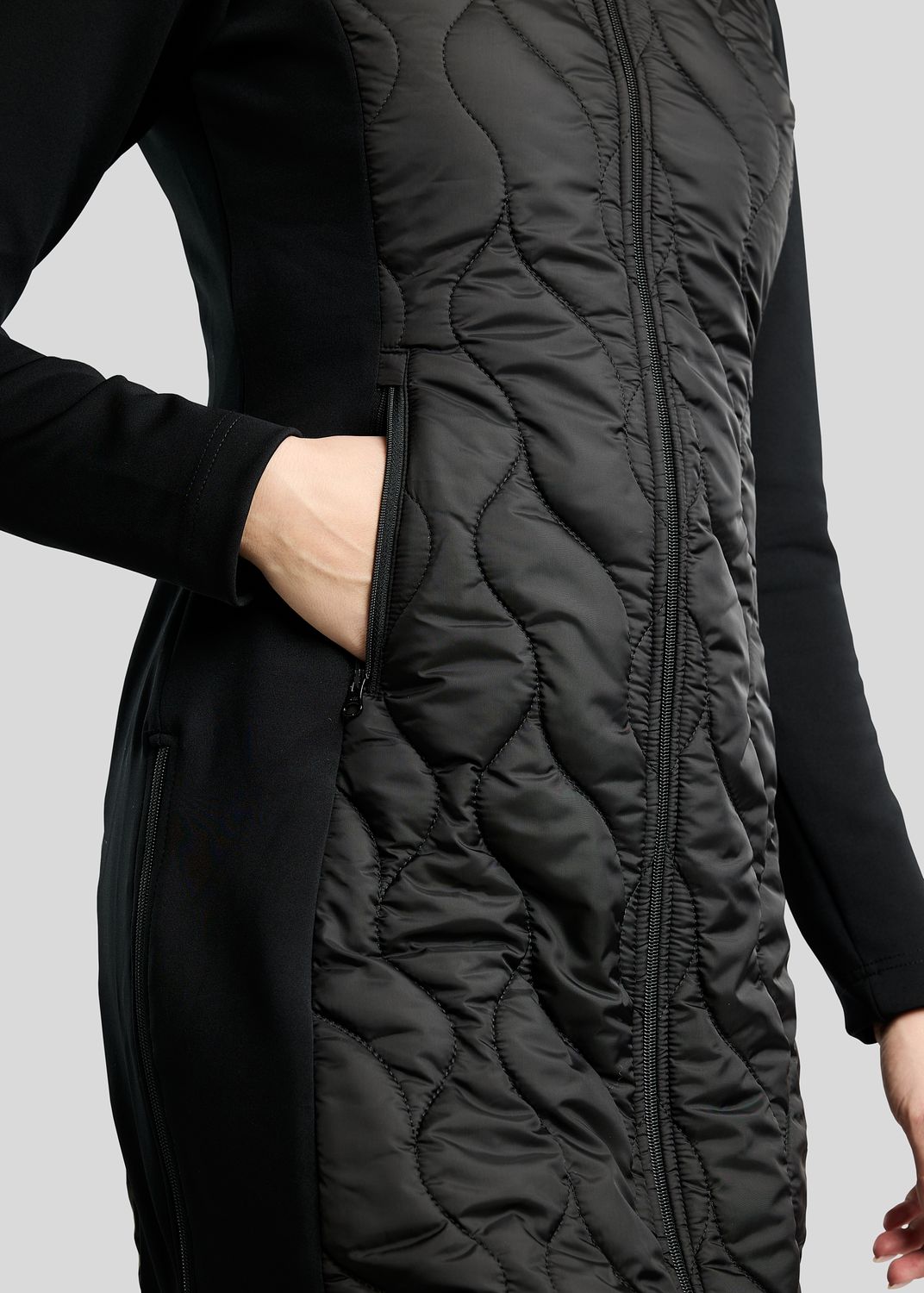 MoVeronica Long Hybrid Jacket w. Golden Quartz Crystal Tape and Crystals - Black 