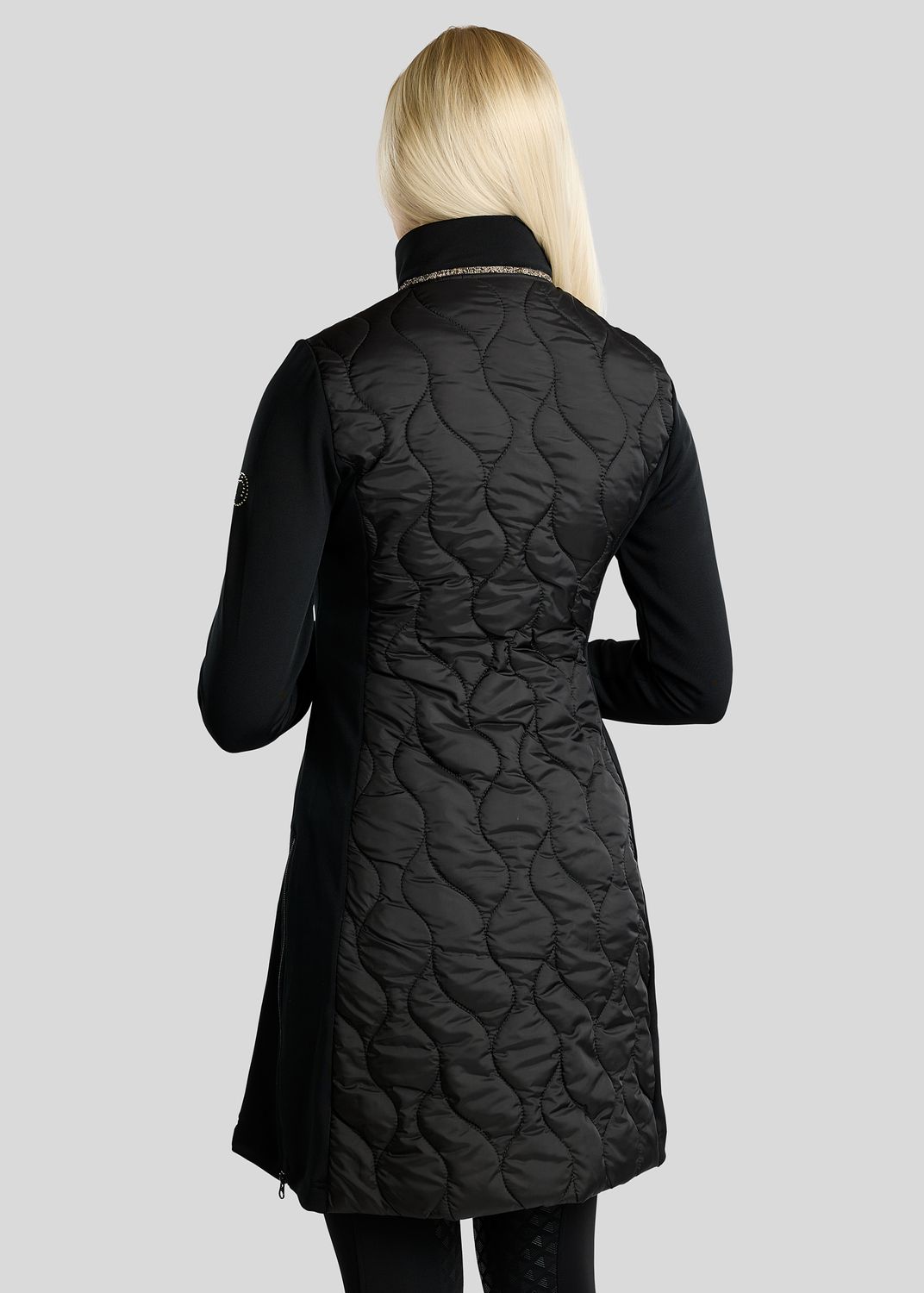 MoVeronica Long Hybrid Jacket w. Golden Quartz Crystal Tape and Crystals - Black 
