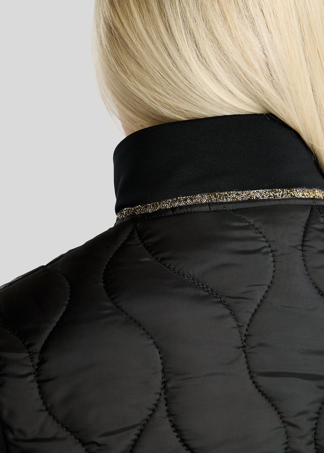 MoVeronica Long Hybrid Jacket w. Golden Quartz Crystal Tape and Crystals - Black 