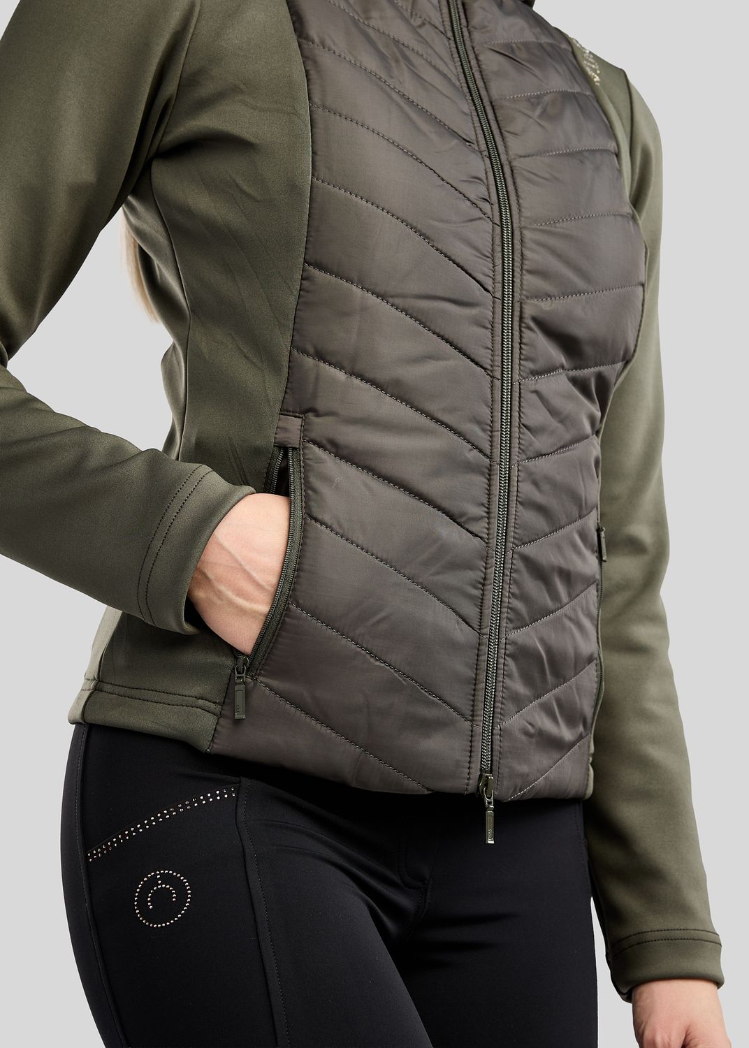 MoEverline Hybrid Jacket  w. Detachable Hood and Golden Quartz Crystsals - Forest Green 