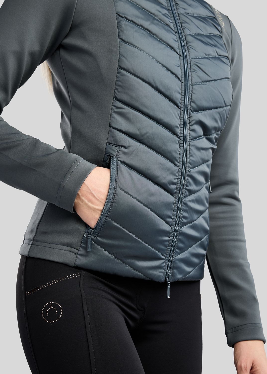 MoEverline Hybrid Jacket  w. Detachable Hood and Golden Quartz Crystsals - Dark Slate 