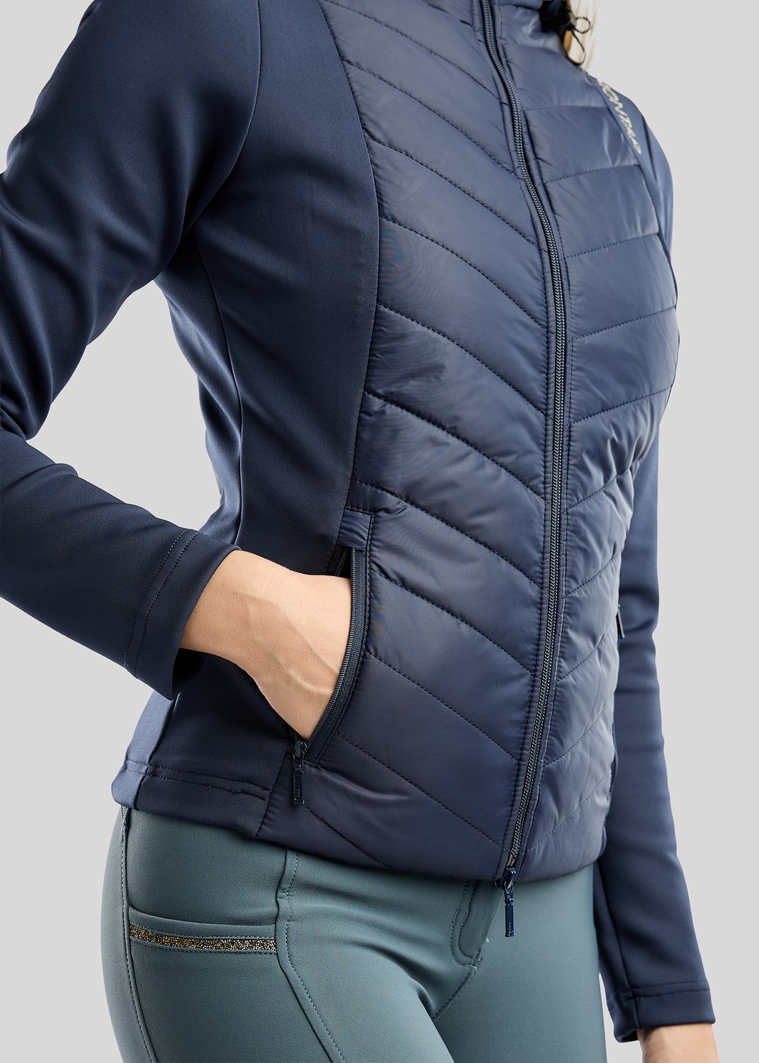 MoEverline Hybrid Jacket  w. Detachable Hood and Golden Quartz Crystsals - Navy 