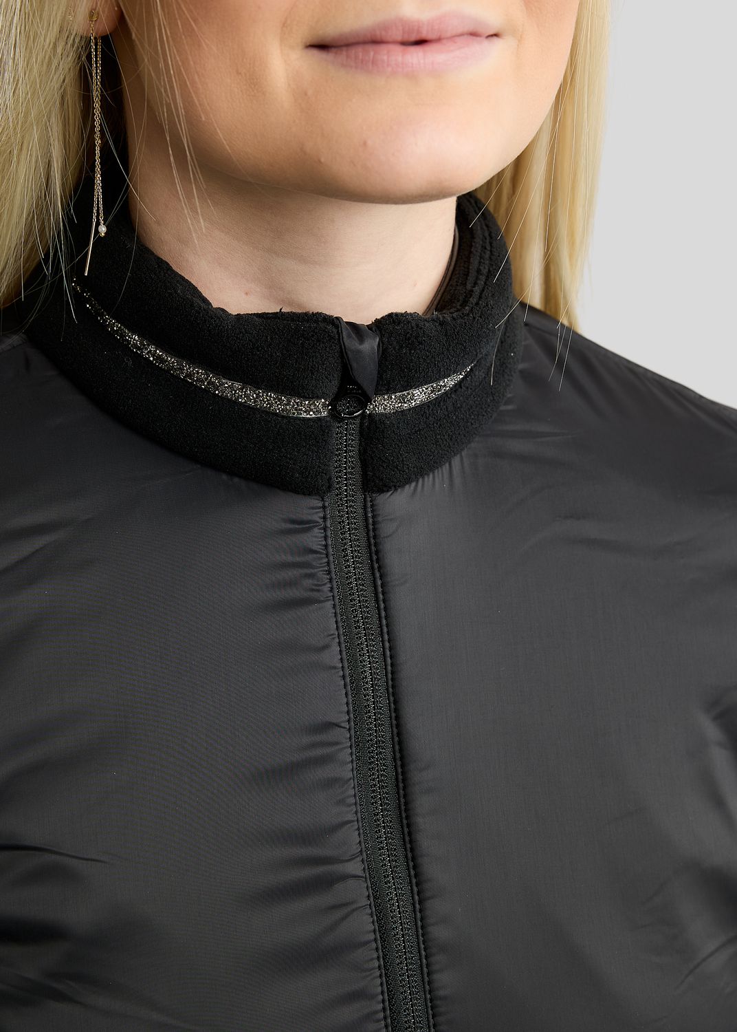 MoEllie Full Zip Jacket w. Fleece and Gun Metal Crystal Tape - Black 