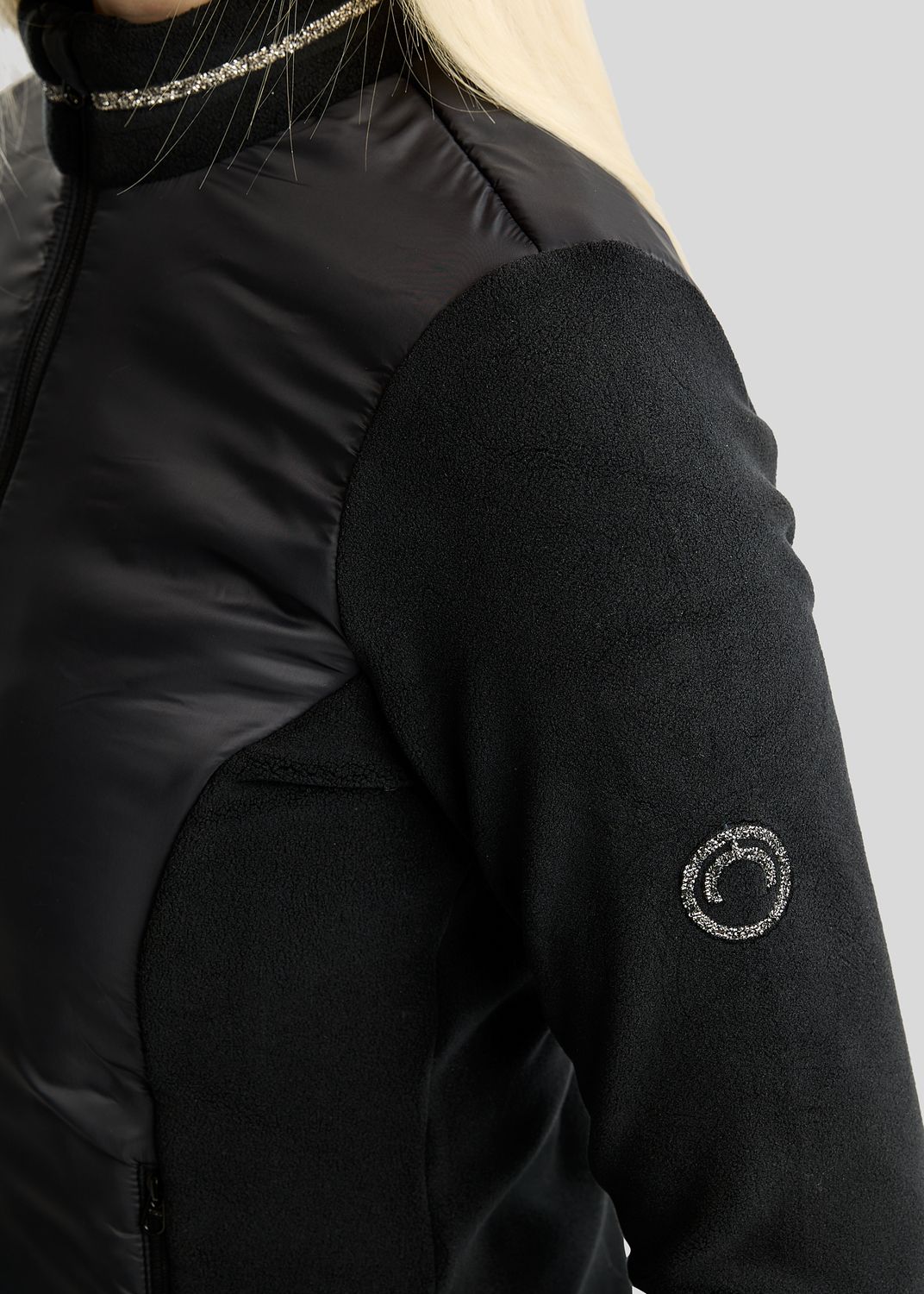 MoEllie Full Zip Jacket w. Fleece and Gun Metal Crystal Tape - Black 