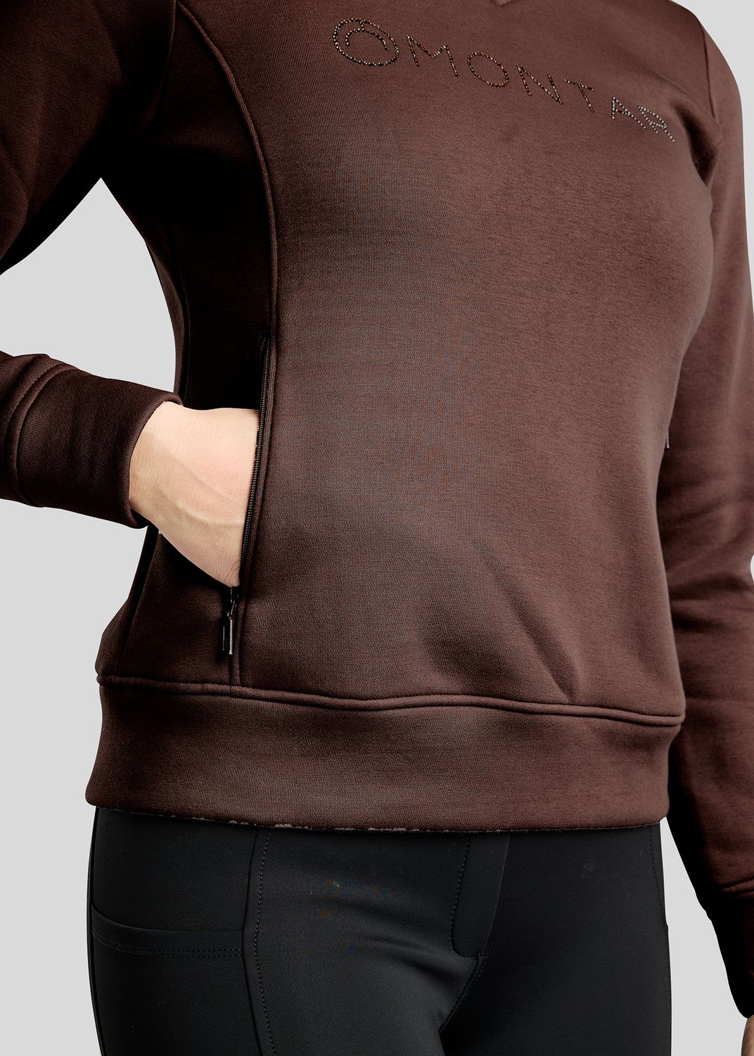 MoNaja Sweatshirt w. High Collar and Golden Quartz Crystals - Black Peony 