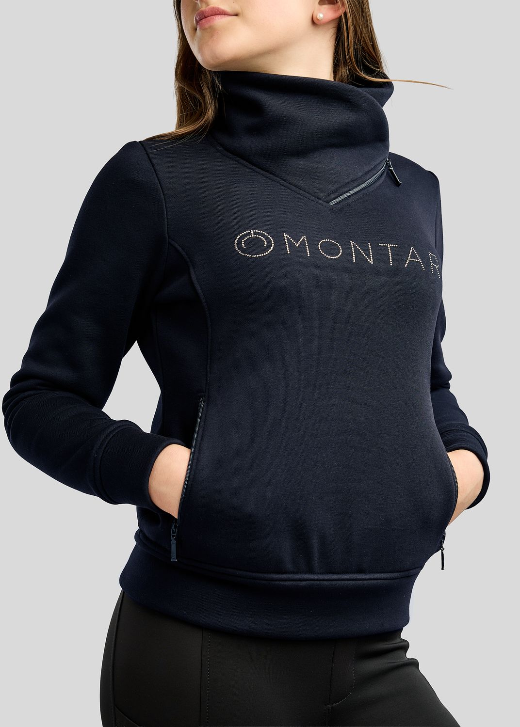 Junior MoNaja Sweatshirt w. High Collar and Golden Quartz Crystals - Navy 