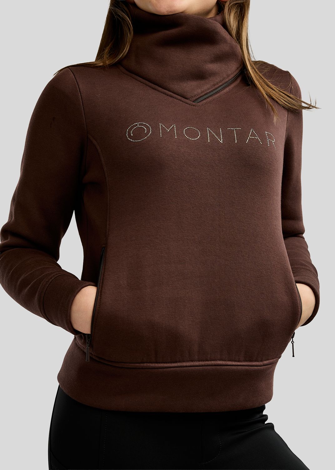 Junior MoNaja Sweatshirt w. High Collar and Golden Quartz Crystals - Black Peony 