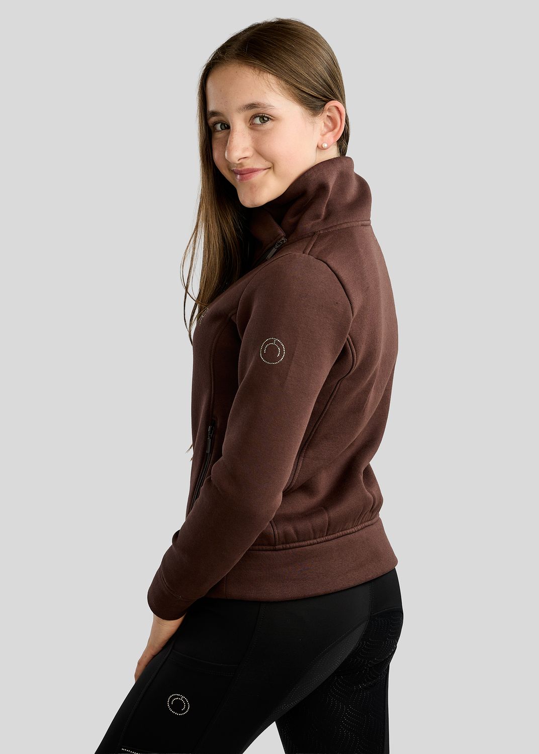 Junior MoNaja Sweatshirt w. High Collar and Golden Quartz Crystals - Black Peony 