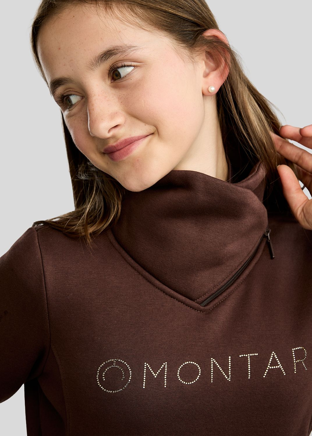 Junior MoNaja Sweatshirt w. High Collar and Golden Quartz Crystals - Black Peony 