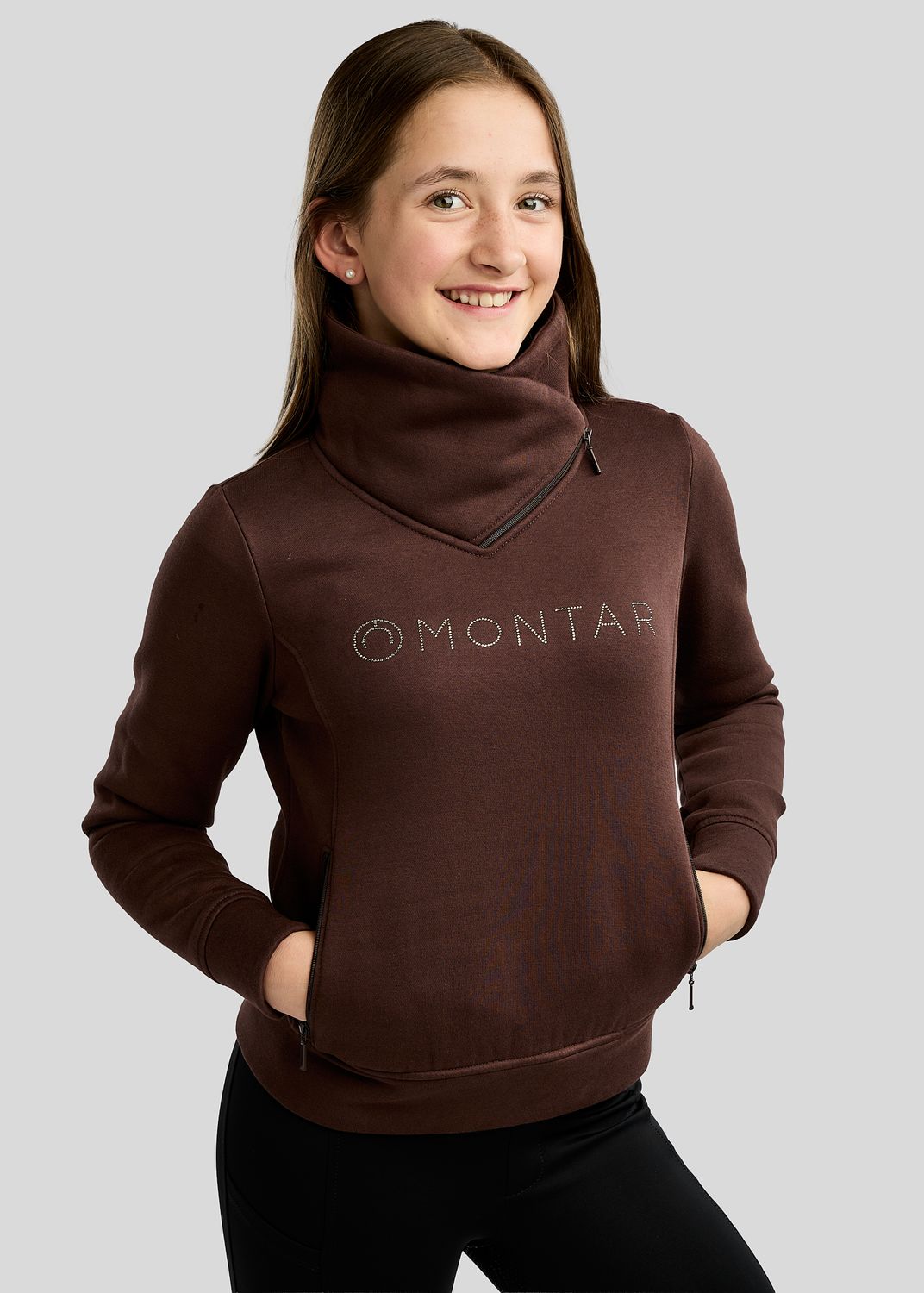 Junior MoNaja Sweatshirt w. High Collar and Golden Quartz Crystals - Black Peony 