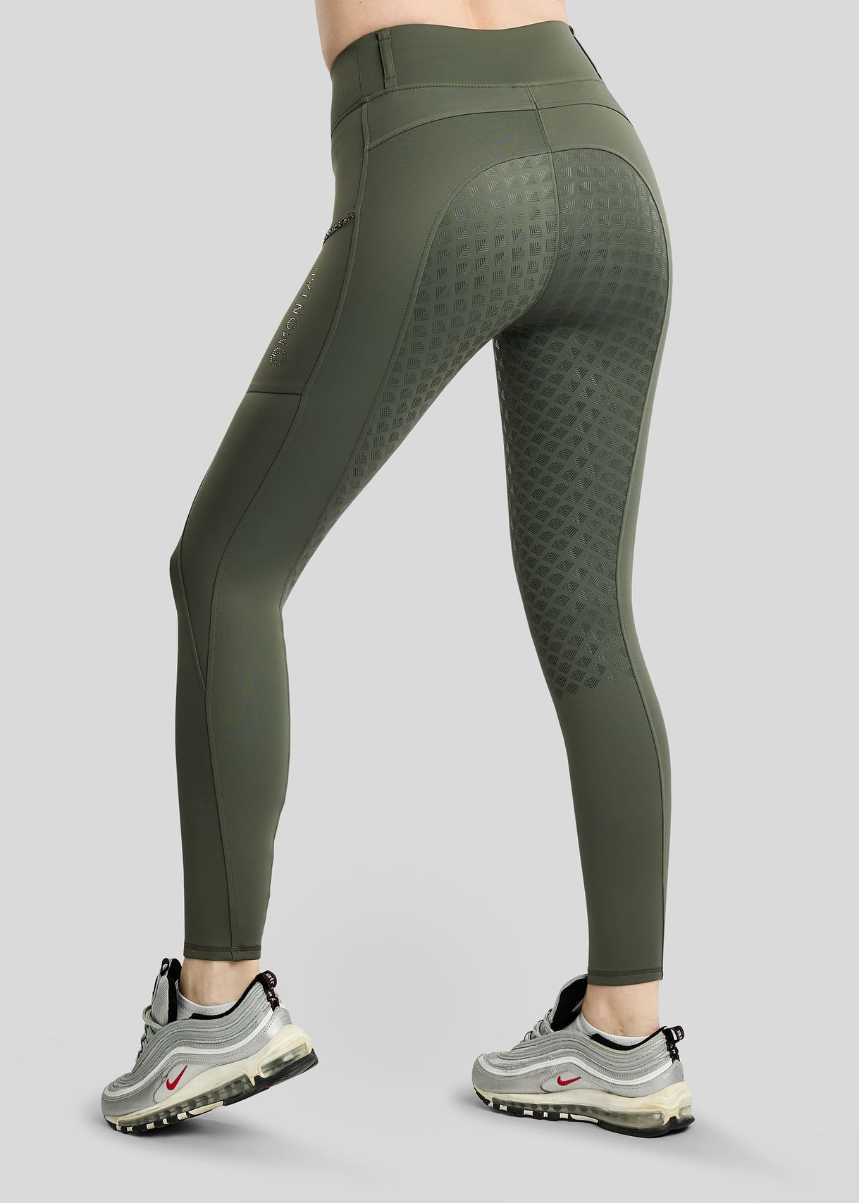 MoVeronica Hybrid Thermo Tights w. Golden Quartz Crystal Tape and Crystals - Fullgrip, Forest Green 