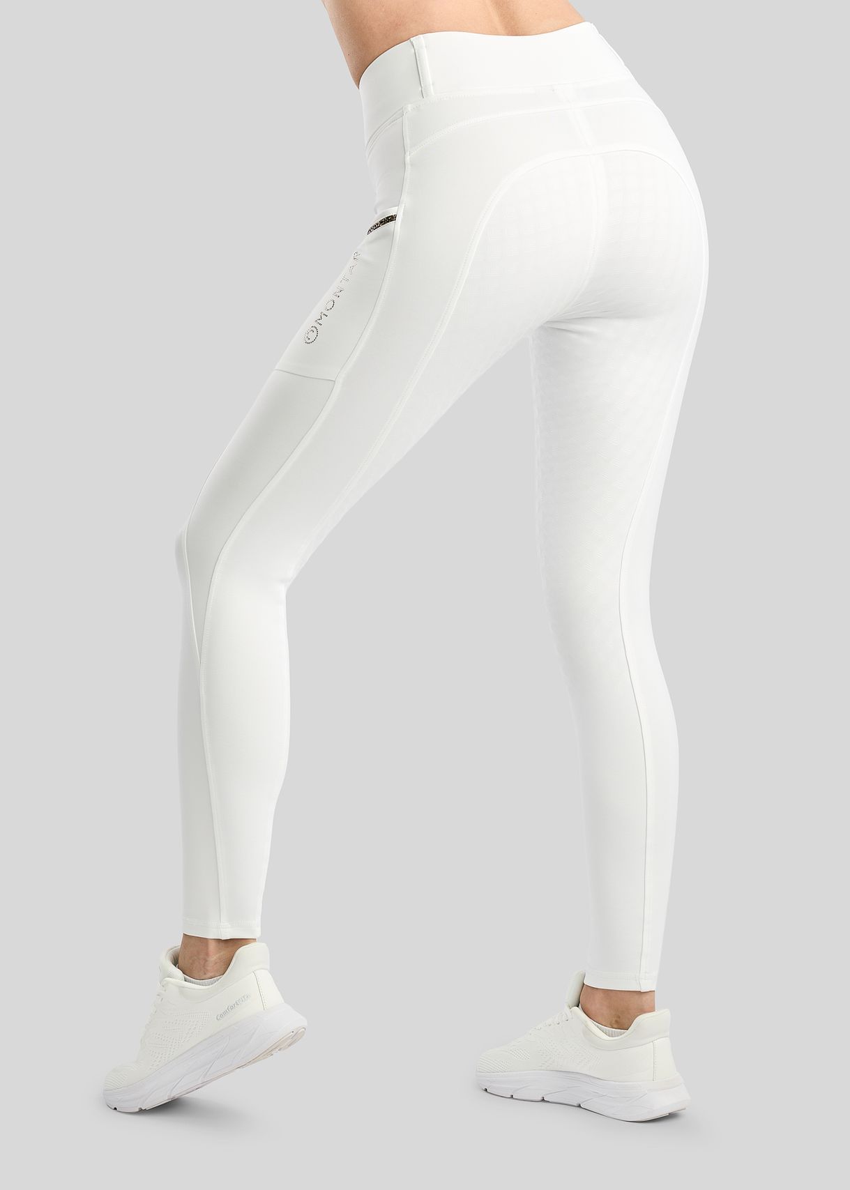 MoVeronica Hybrid Thermo Tights w. Golden Quartz Crystal Tape and Crystals - Fullgrip, White 