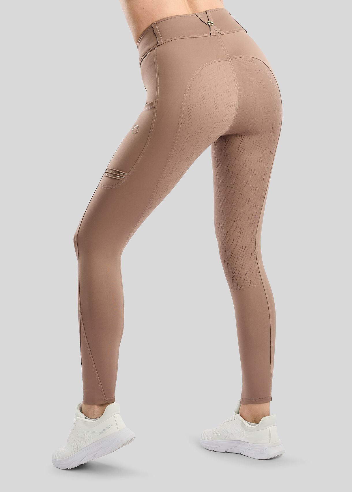 MoWilma Hybrid Tights w. Pintucks and Golden Quartz Crystals - Fullgrip, Nougat Brown 