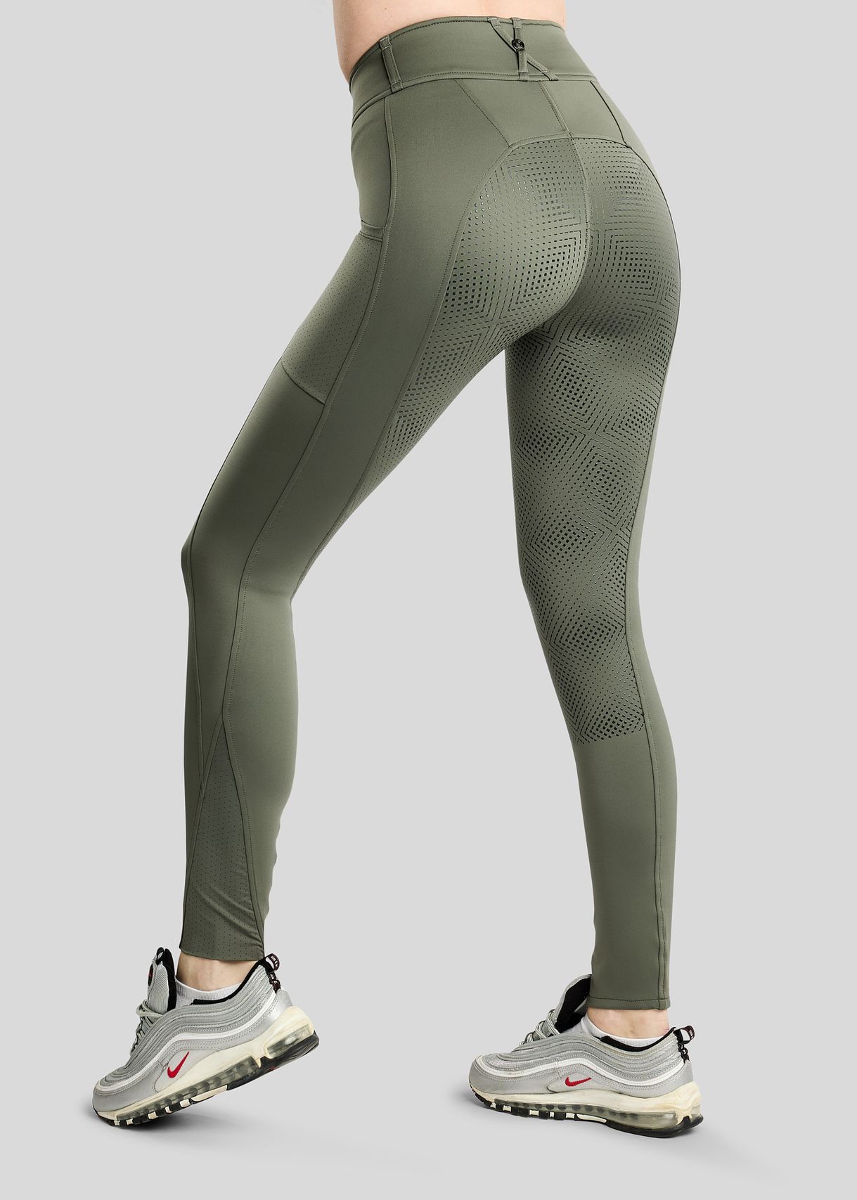 MoZida REFINED Hybrid Tights w. Gun Metal Crystal Logo - Fullgrip, Forest Green 