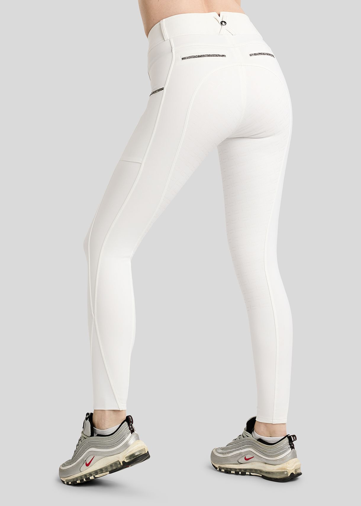 MoMaisy Breeches w. Gun Metal Crystal Tape - FullGrip, White 