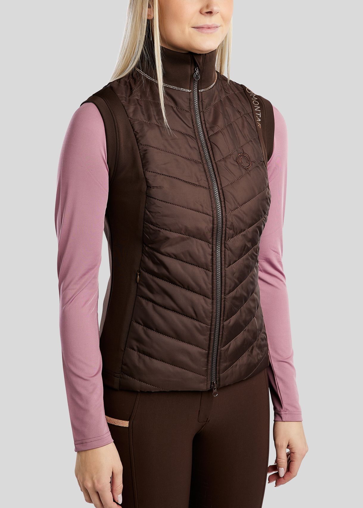 MoMari Hybrid Bodywarmer w. Rosegold Crystals - Brown 