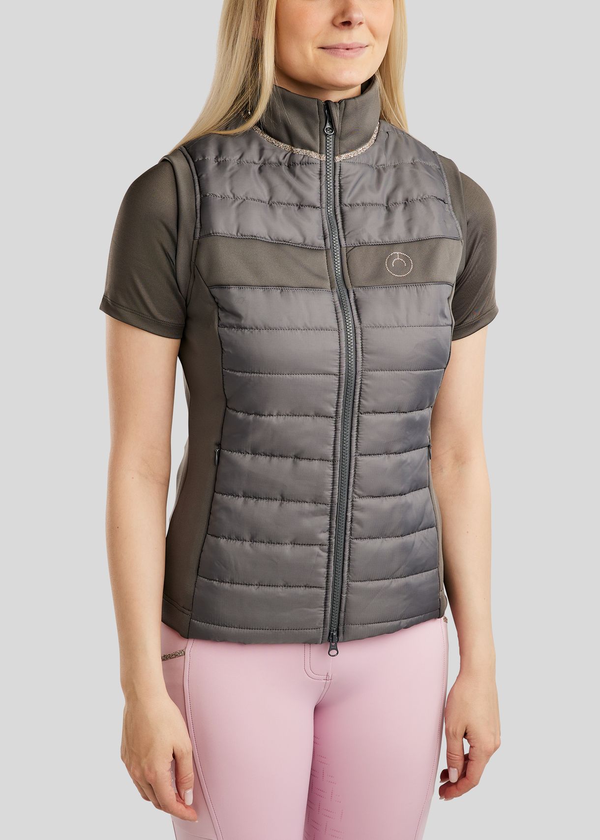 MoLila Hybrid Bodywarmer w. Champagne Crystal Tape and Crystals - Grey