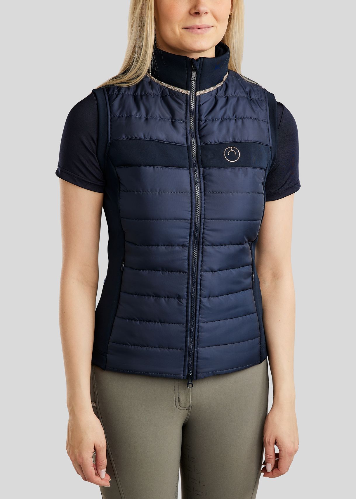 MoLila Hybrid Bodywarmer w. Champagne Crystal Tape and Crystals - Navy