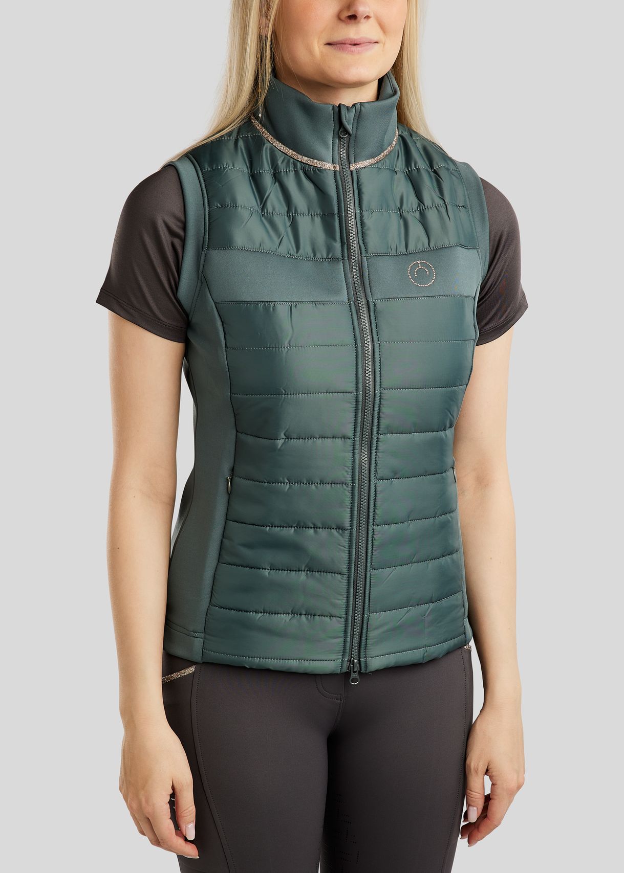 MoLila Hybrid Bodywarmer w. Champagne Crystal Tape and Crystals - Jade