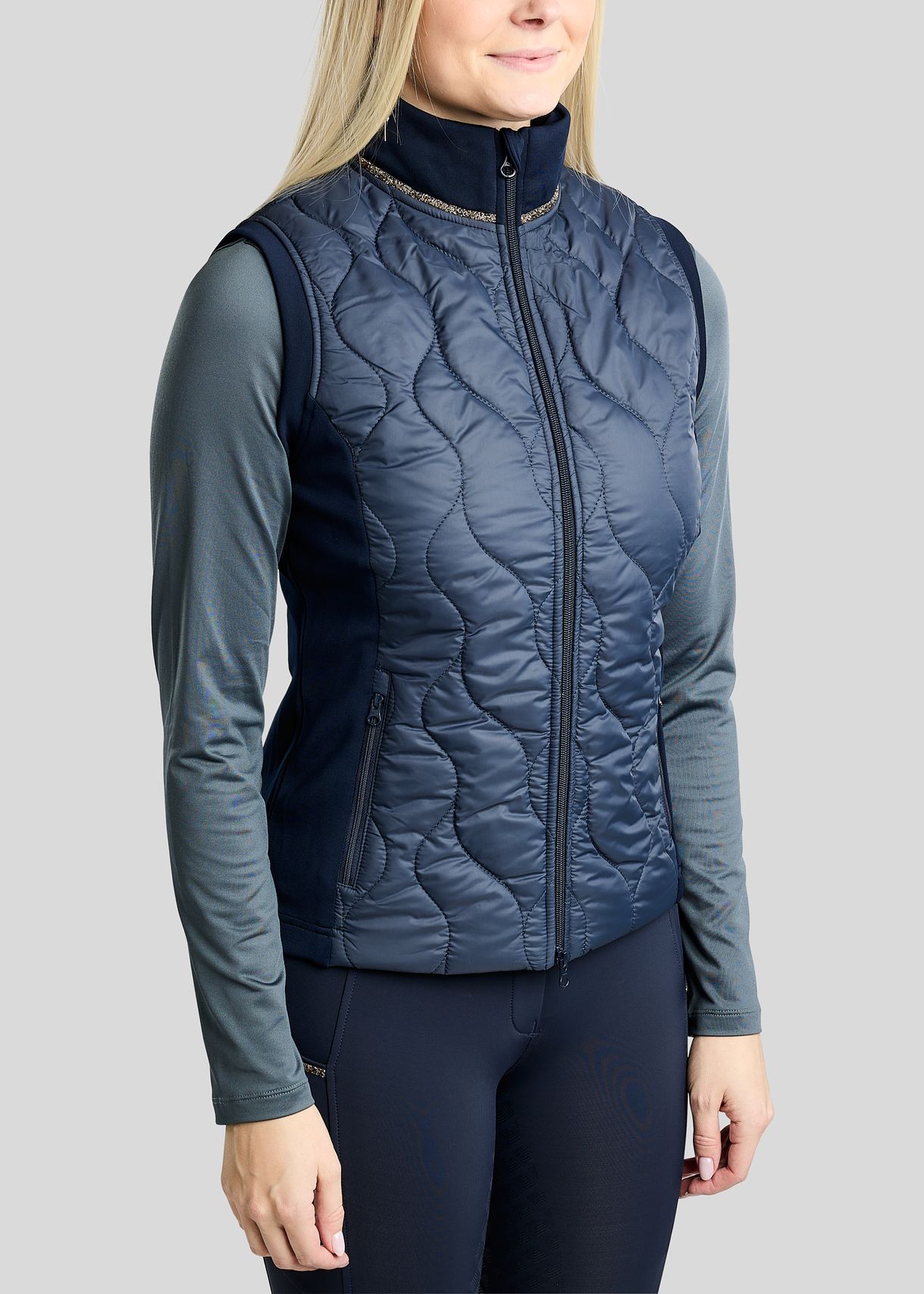 MoVeronica Hybrid Bodywarmer w. Golden Quartz Crystal Tape and Crystals - Navy 