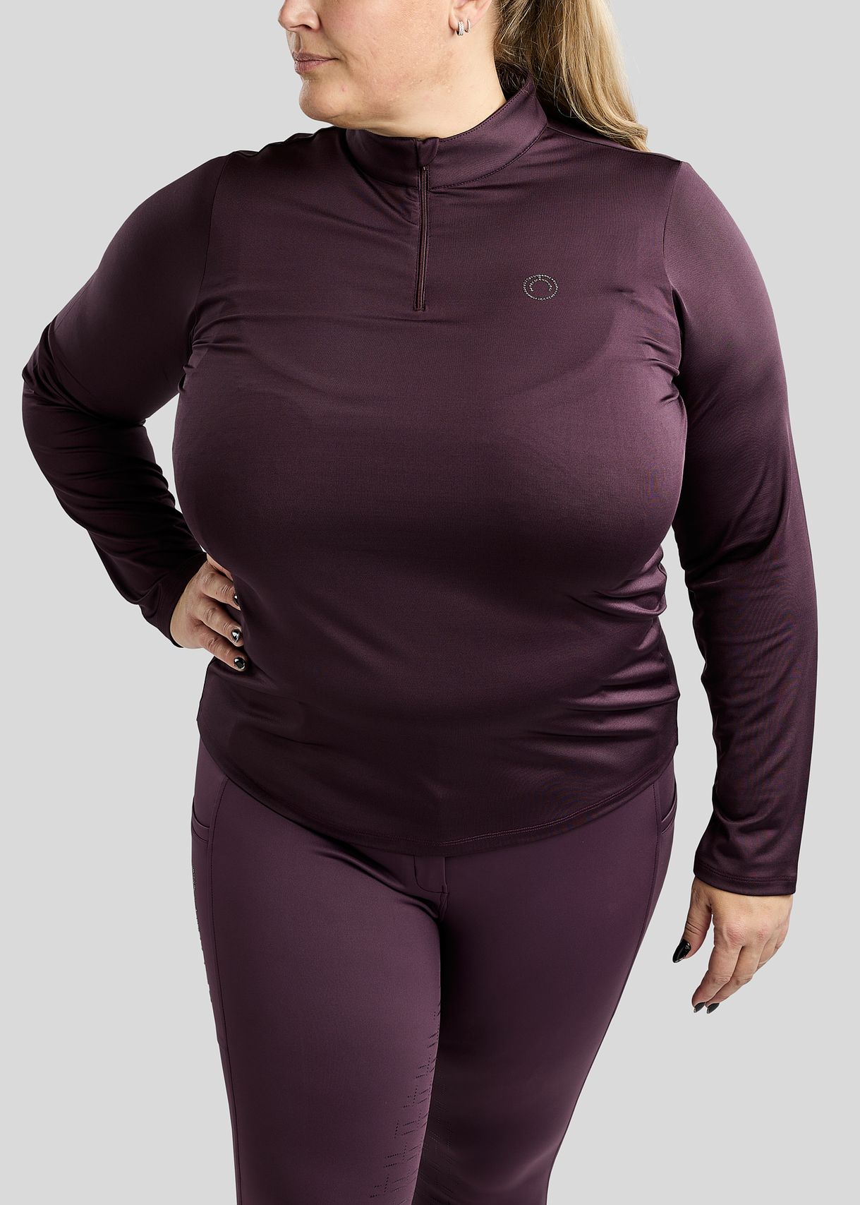 CURVE MoFlair Longsleeved Polo w. Gun Metal Crystals - Fig