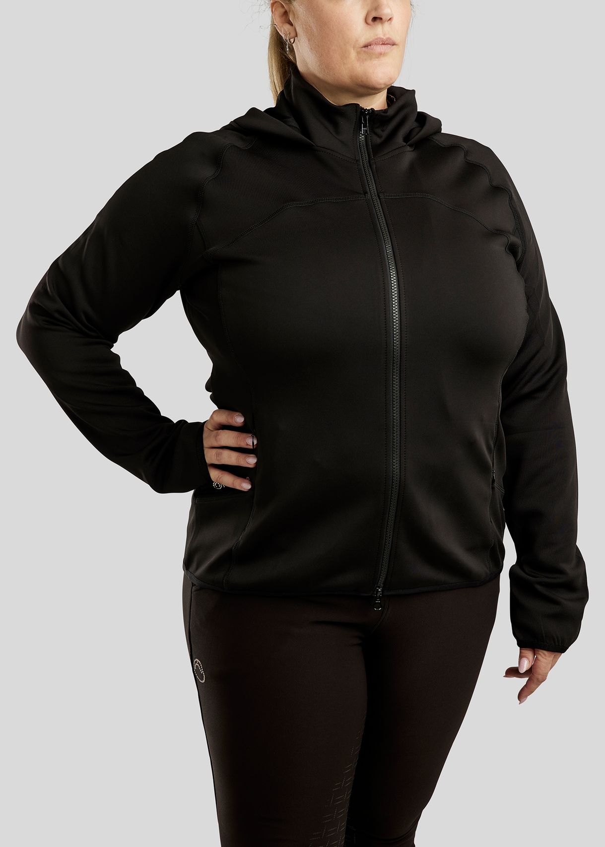 CURVE Liza Full Zip Hoodie w. Rosegold Crystals - Black 