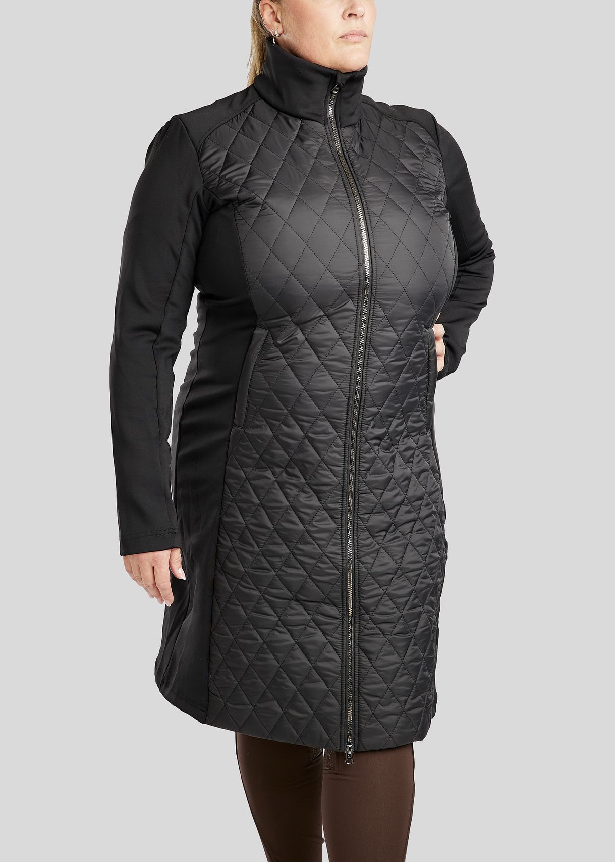 MoQuinn quilted hybrid long jacket black Curve