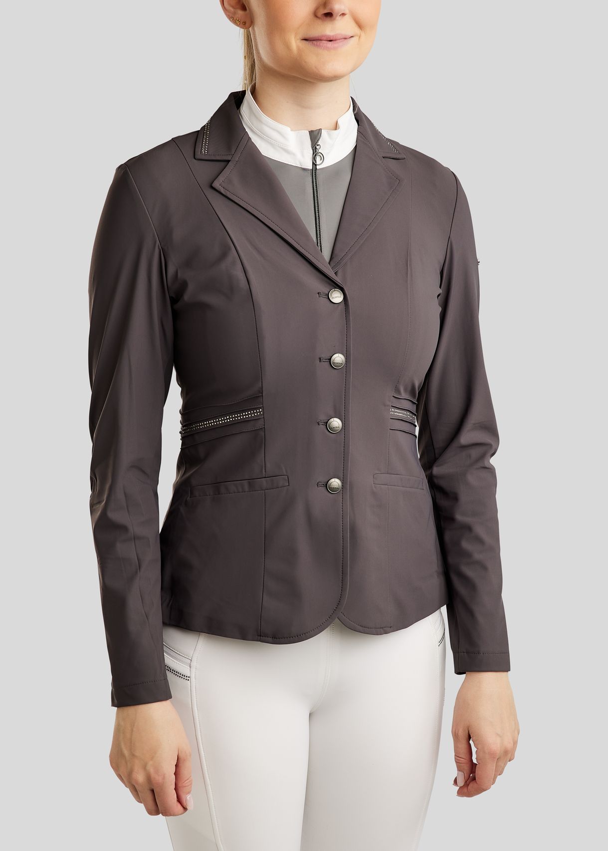 MoPearl Competition Jacket w. Pintucks and Gun Metal Crystals - Slate Grey