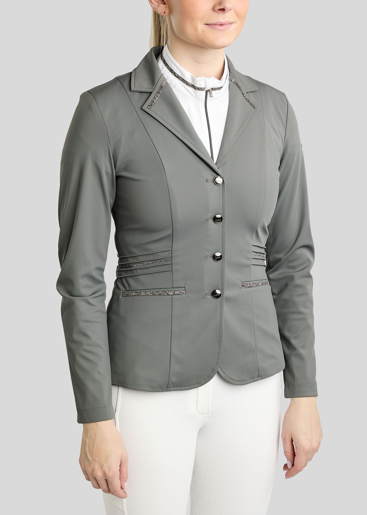MoKelly Softshell Competition Jacket w. Gun Metal Crystal Tape and Crystals - Grey 