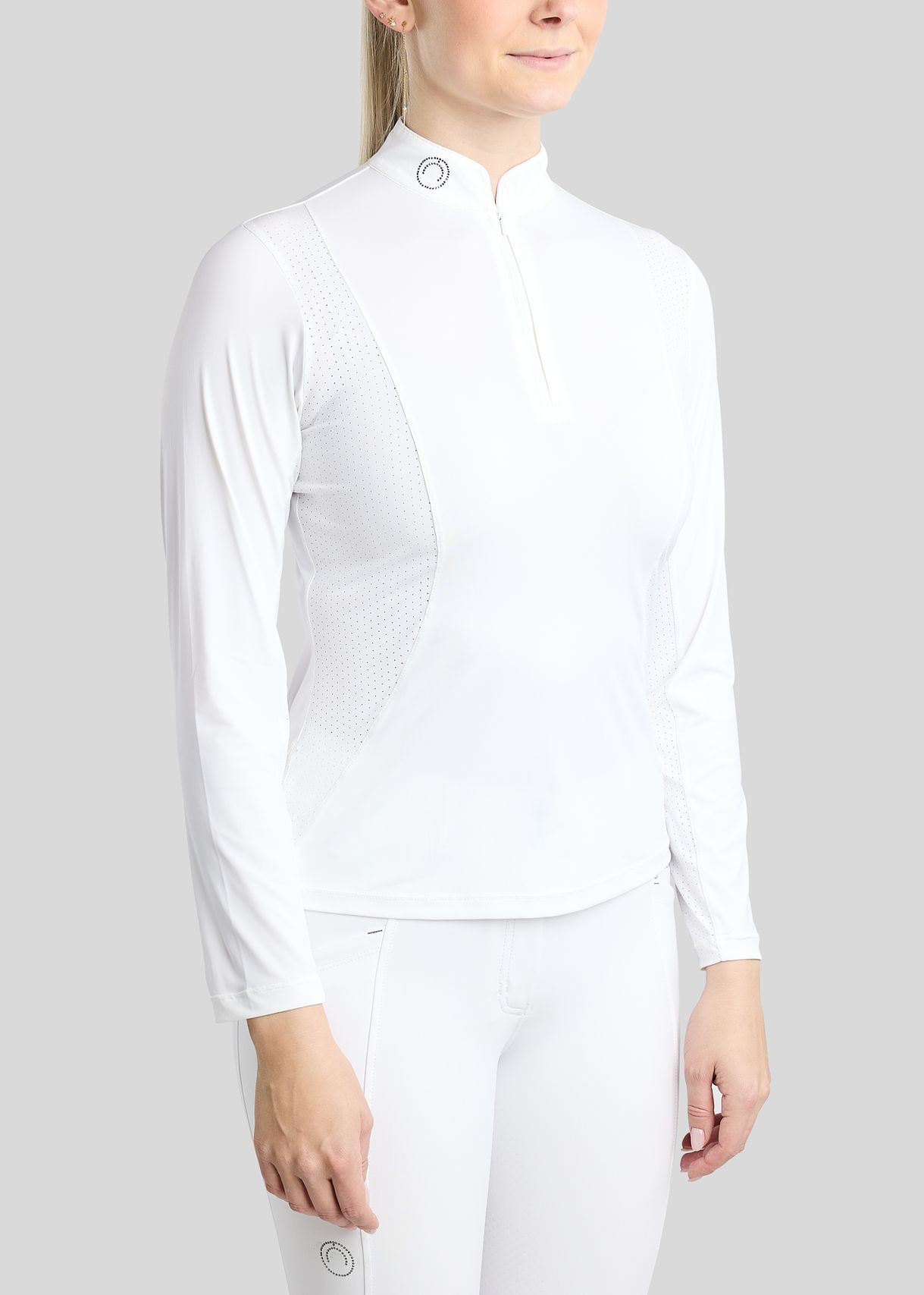 MoZida REFINED Competition Shirt w. Lasercut and Gun Metal Crystals - White 