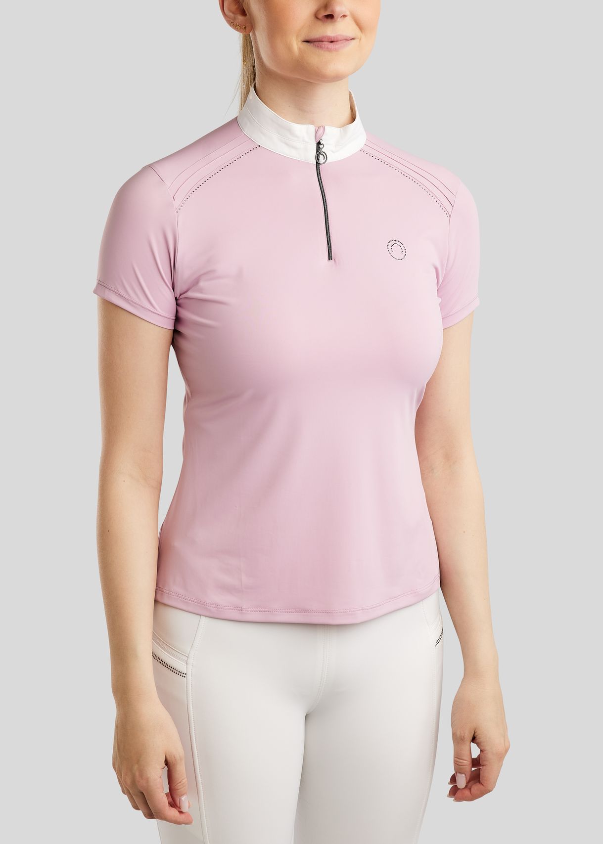 MoPearl Competition Shirt w. Pintucks and Gun Metal Crystas - Candy Pink