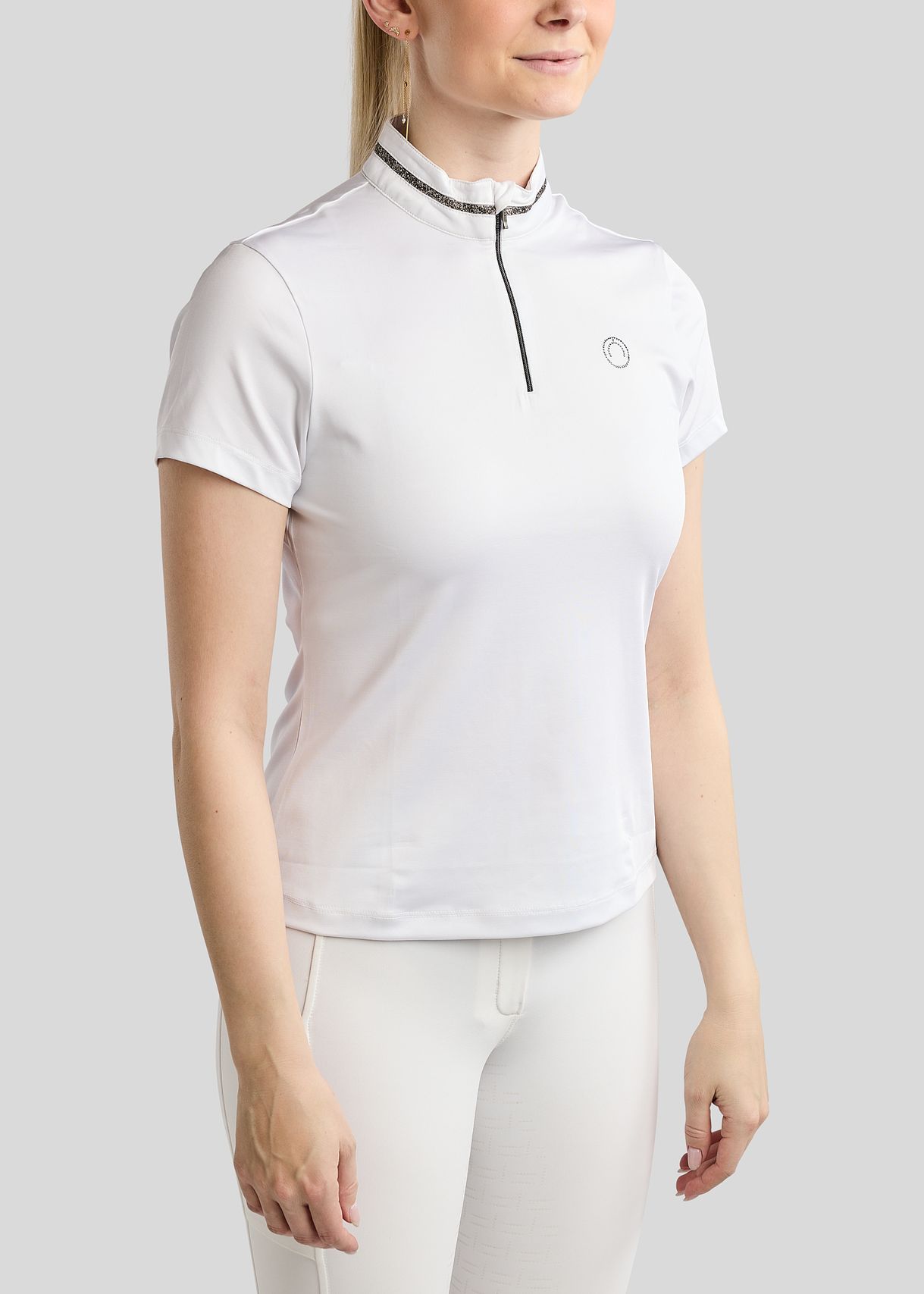 MoMaisy Competition Shirt w. Gun Metal Crystal Tape and Crystal Logo - White 