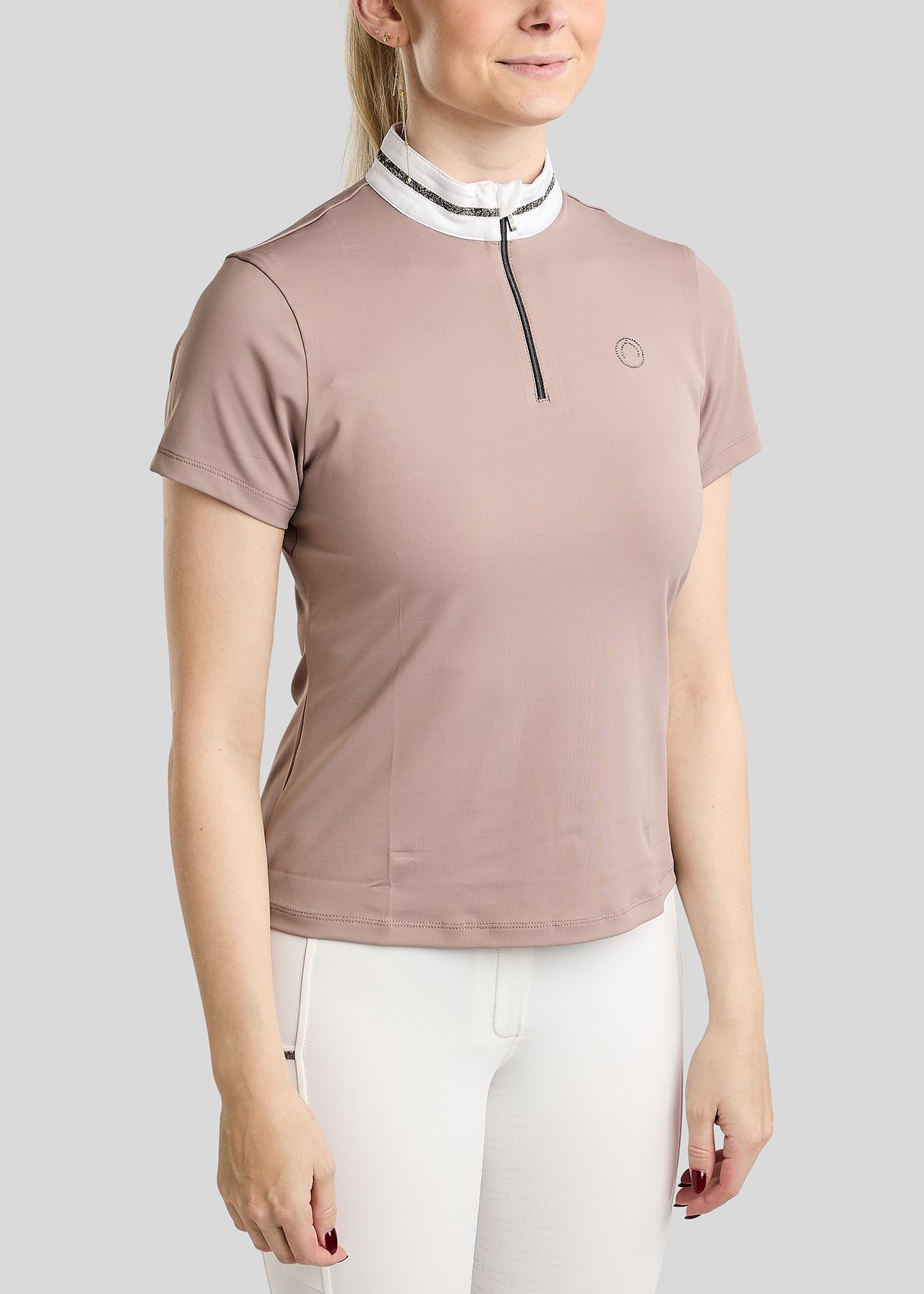 MoMaisy Competition Shirt w. Gun Metal Crystal Tape and Crystal Logo - Pearl Grey 