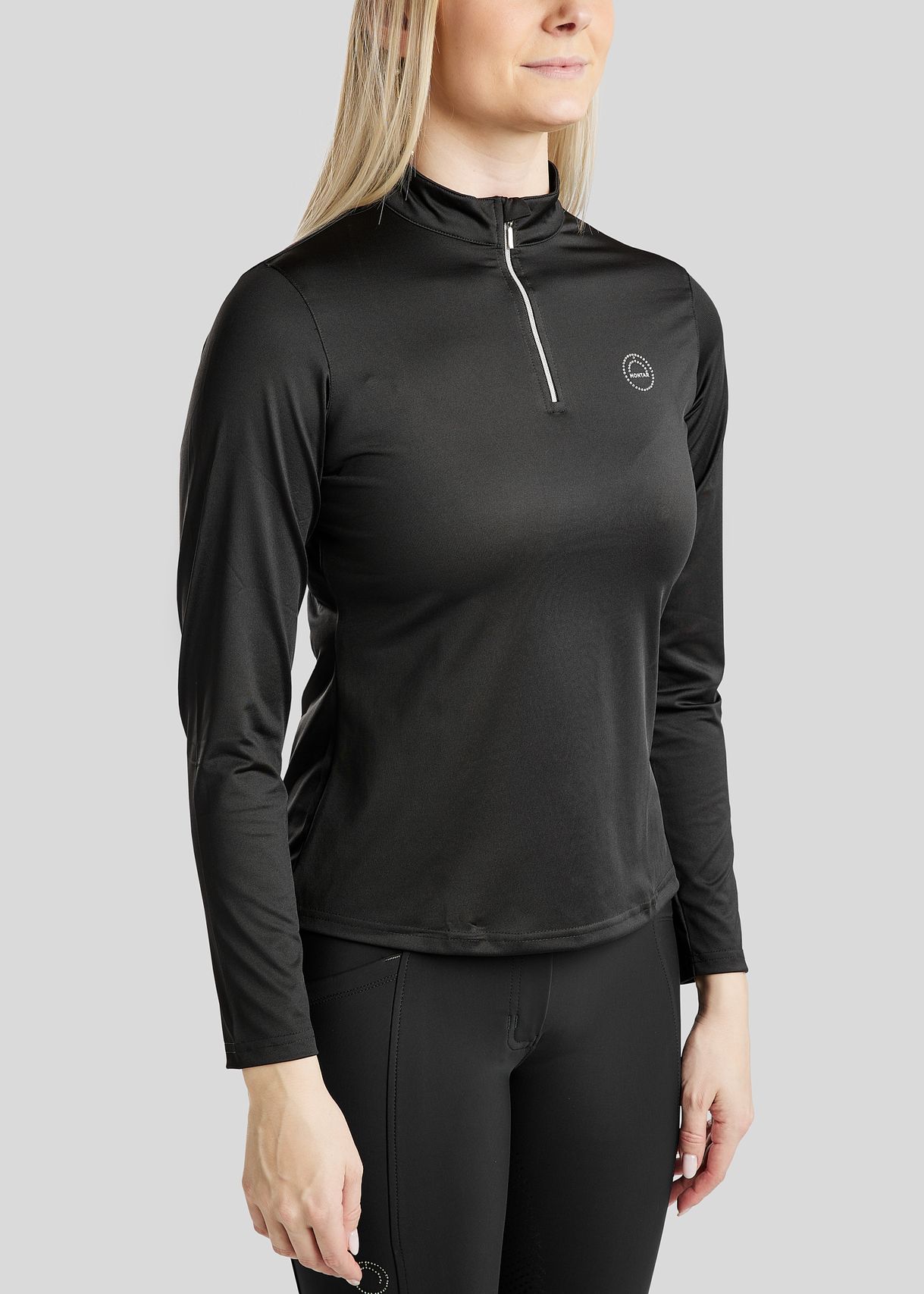 Everly Long Sleeved Polo w. Silver Crystals - Black 