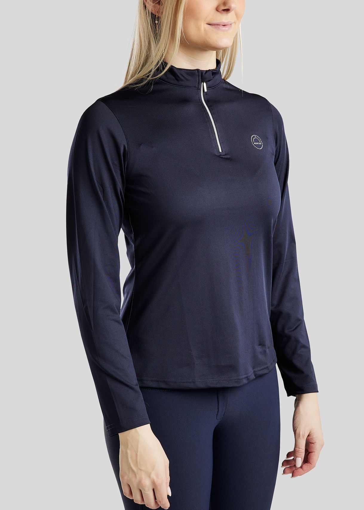 Everly Long Sleeved Polo w. Silver Crystals - Navy 