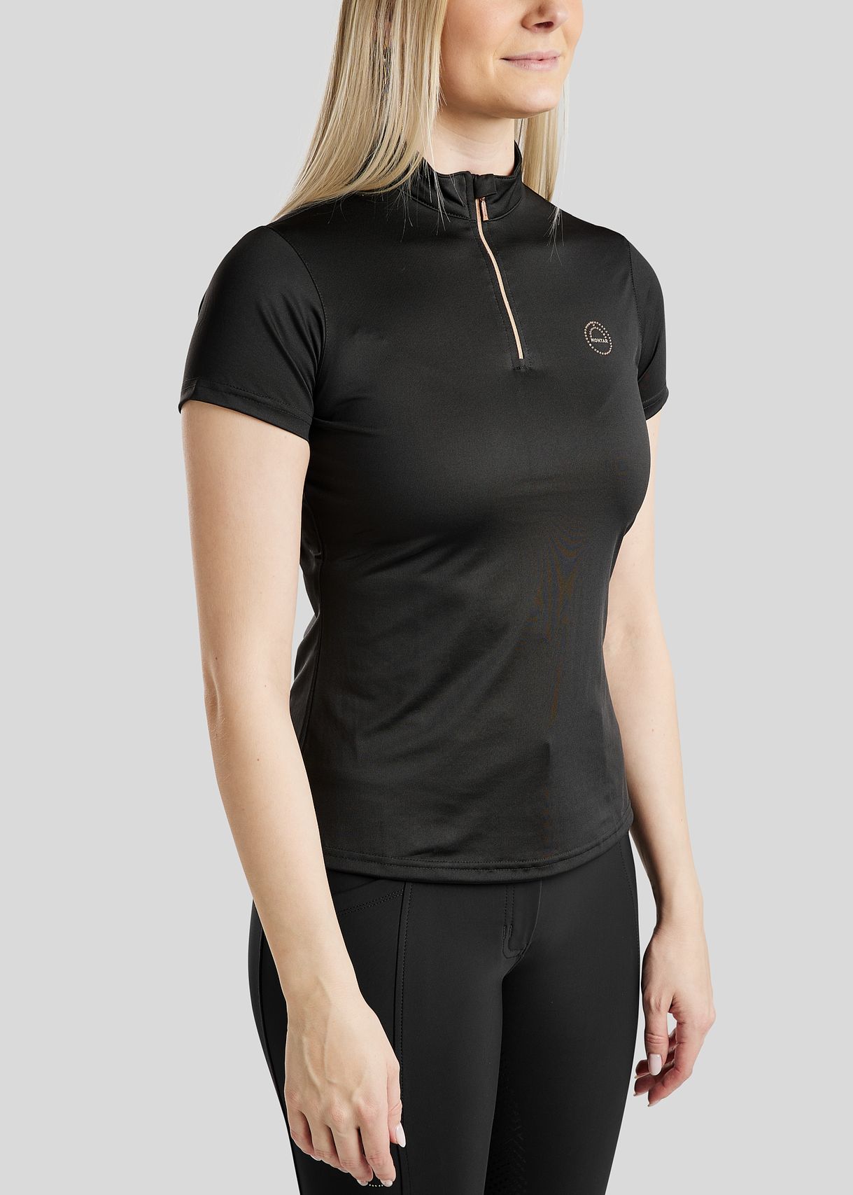 Everly Short Sleeved Polo w. Rosegold Crystals - Black 