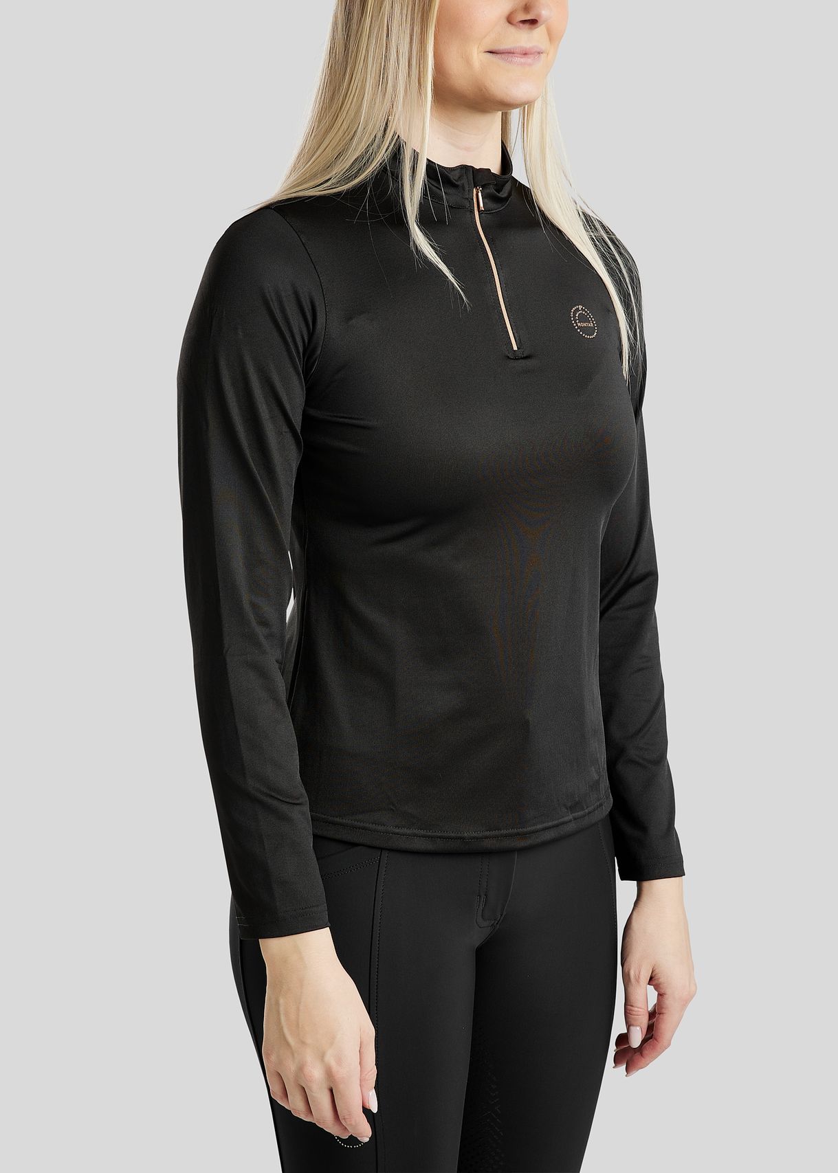 Everly Long Sleeved Polo w. Rosegold Crystals - Black 