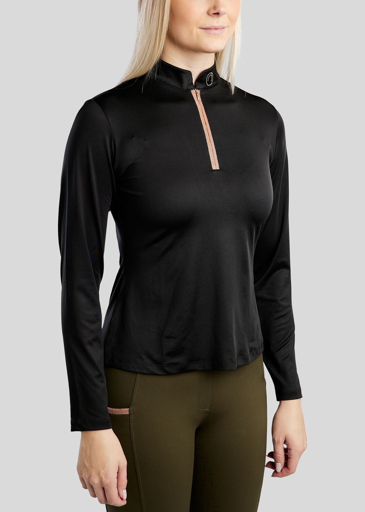 MoGlenda Long Sleeved Polo w. Rosegold Caviar Tape - Black 