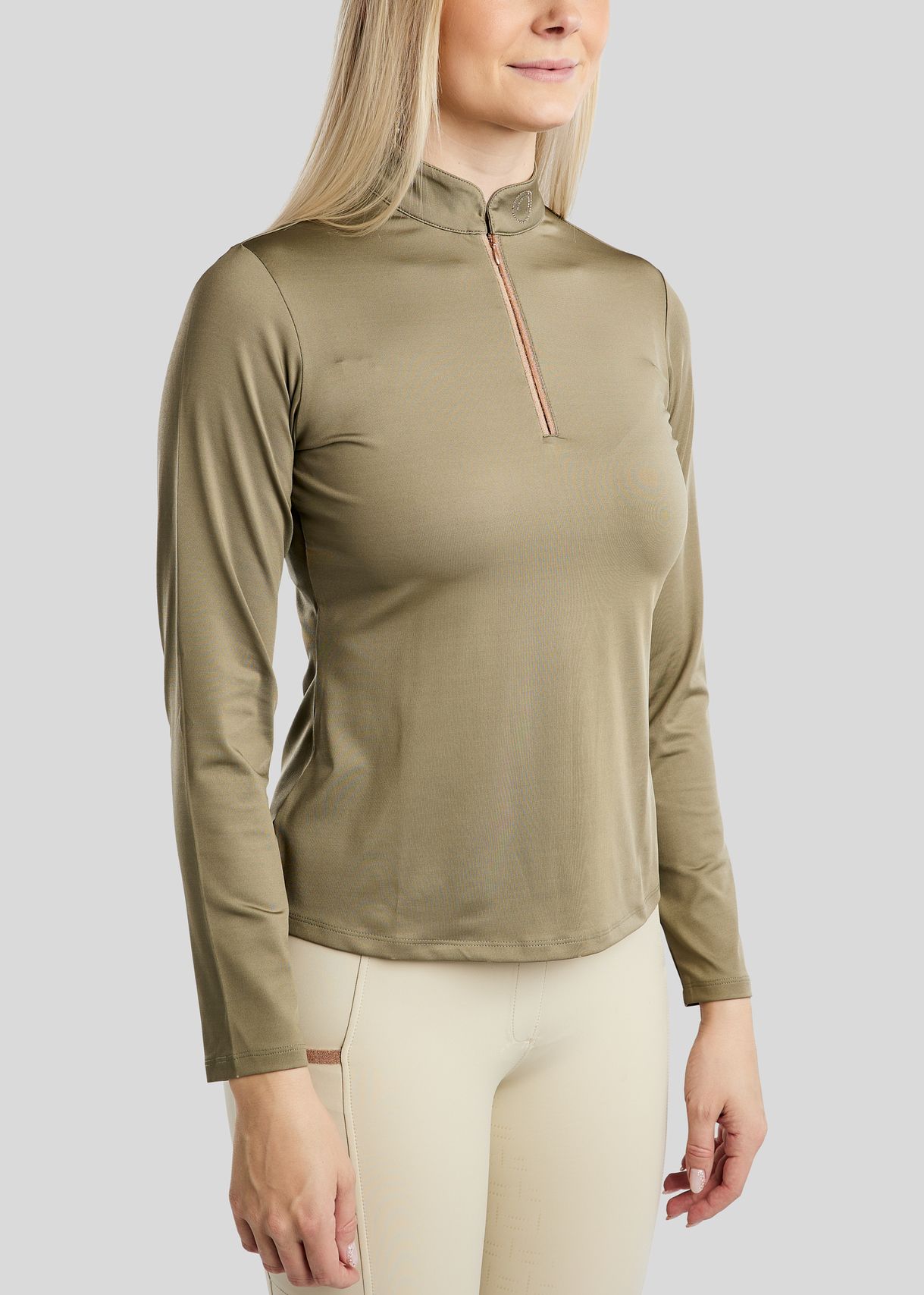 MoGlenda Long Sleeved Polo w. Rosegold Caviar Tape - Dusty Green 