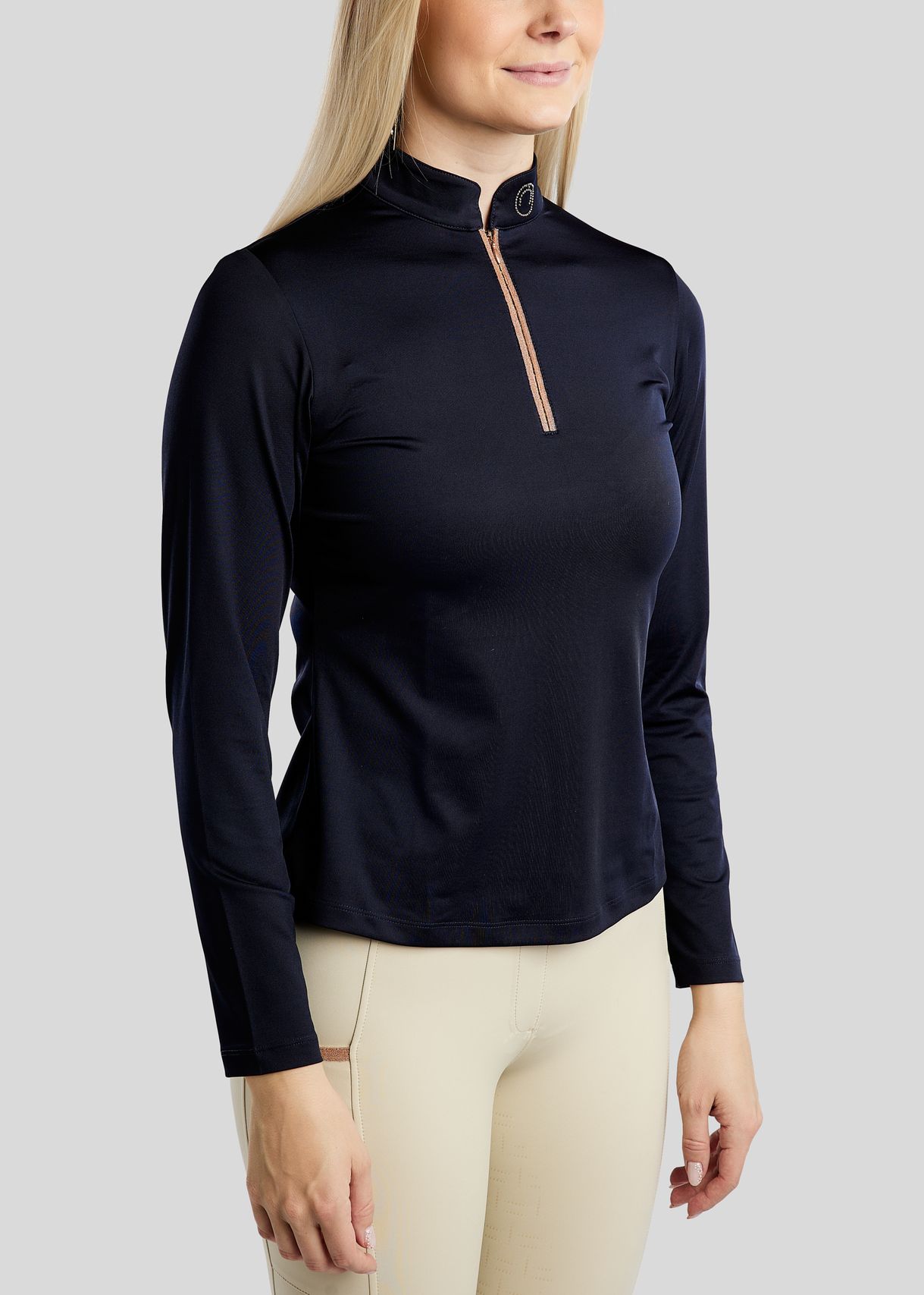 MoGlenda Long Sleeved Polo w. Rosegold Caviar Tape - Navy 