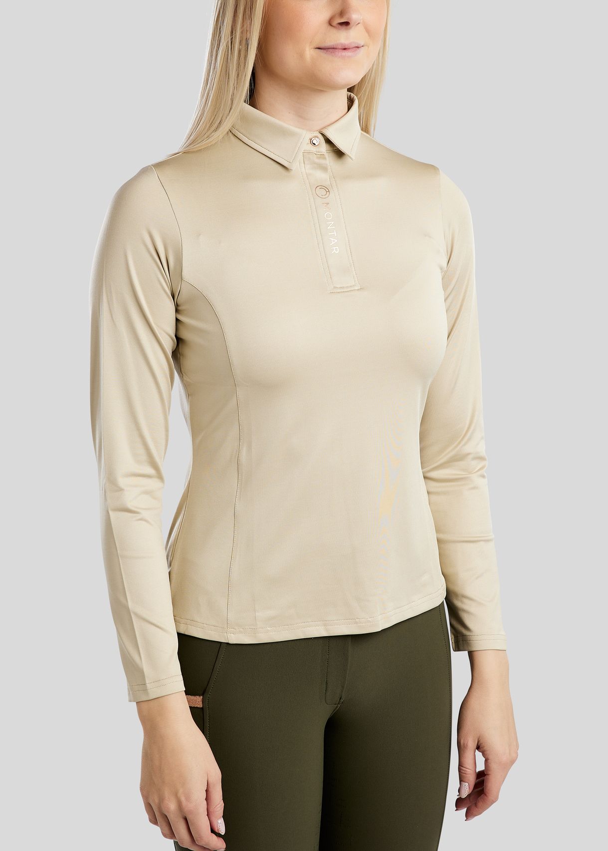 MoSusan Long Sleeved Polo W. Rosegold Logo - Warm Grey Beige 