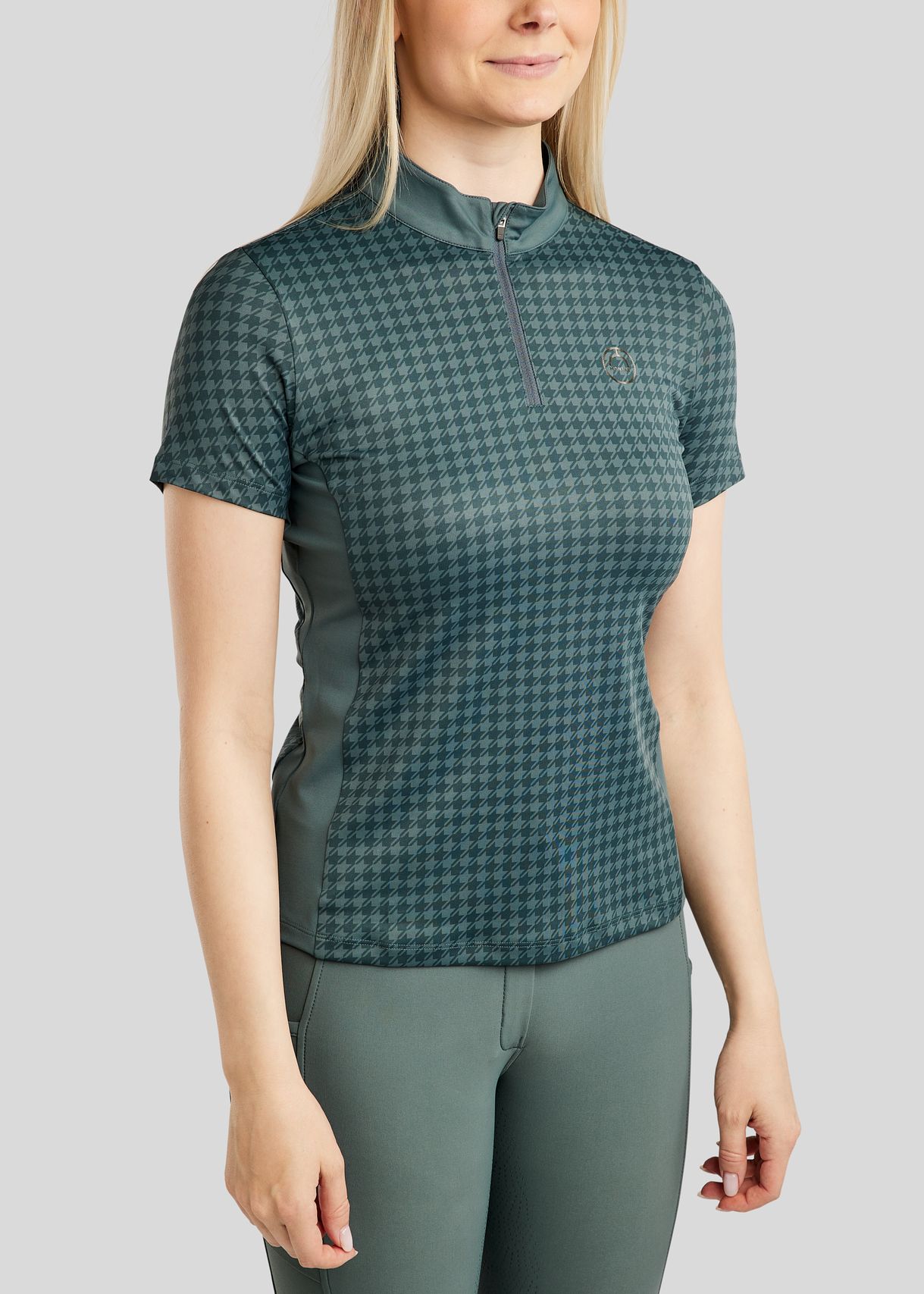 MoHannah Allover Printed Houndstooth SS Polo - Jade