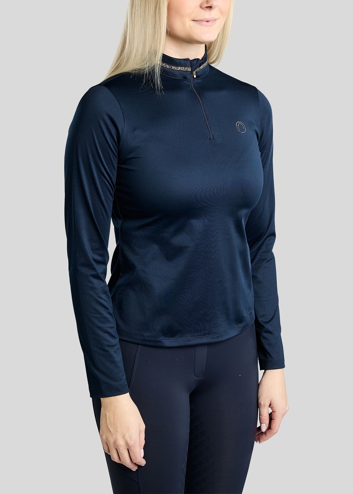 MoVeronica Thermo Polo w. Golden Quartz Crystal Tape and Crystals - Navy 