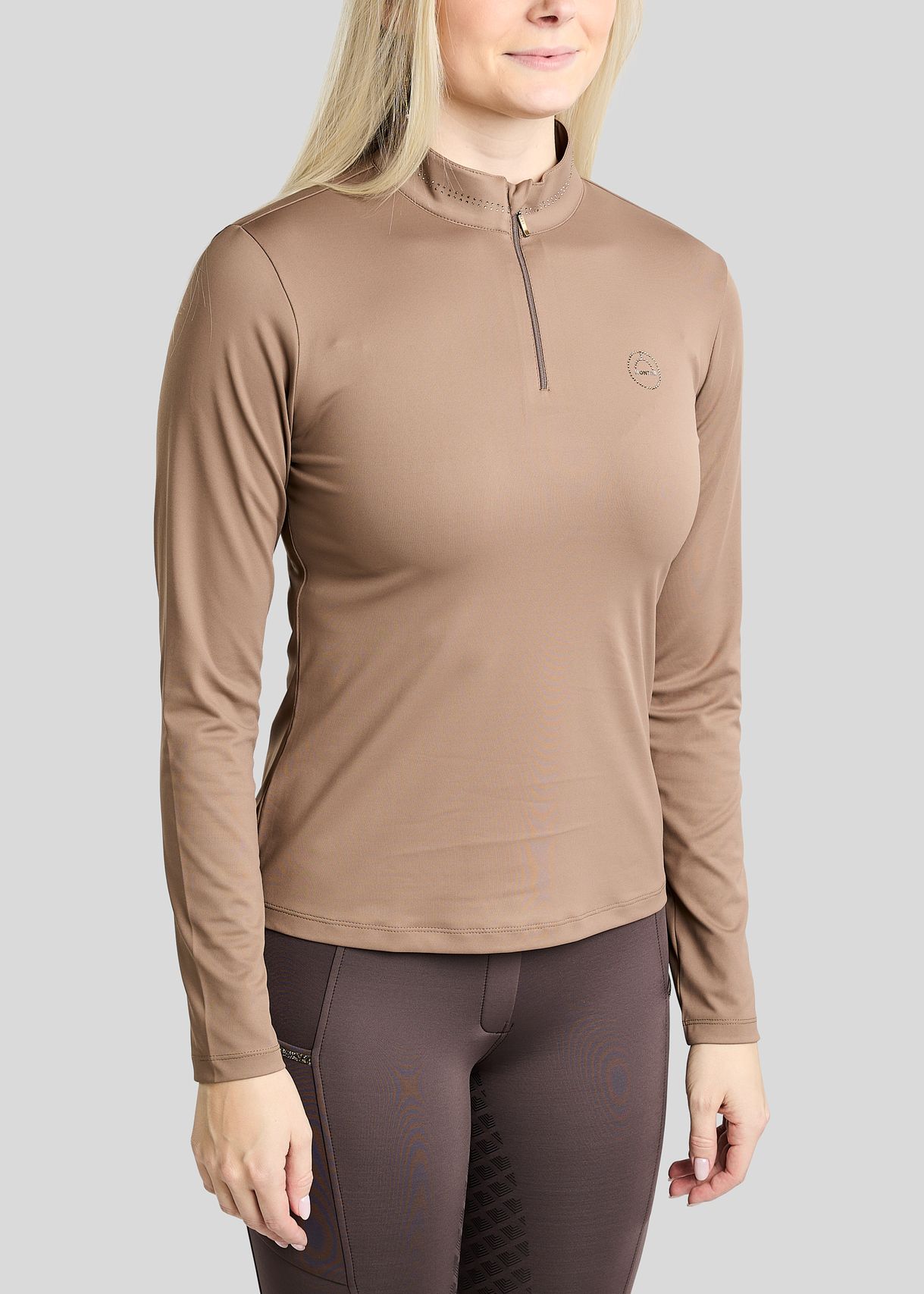MoEverline Long Sleeved Polo w. Golden Quartz Crystals - Nougat Brown 