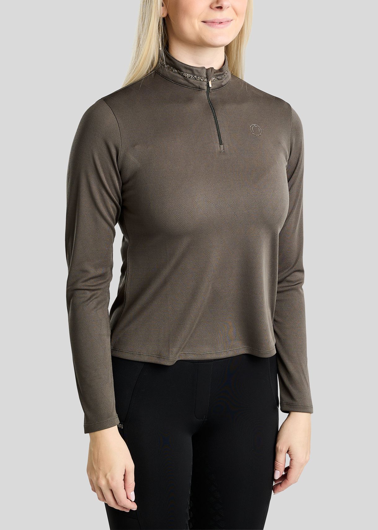 MoEkta Long Sleeved Jacquard Polo w. Golden Quartz Crystal Tape - Forest Green 