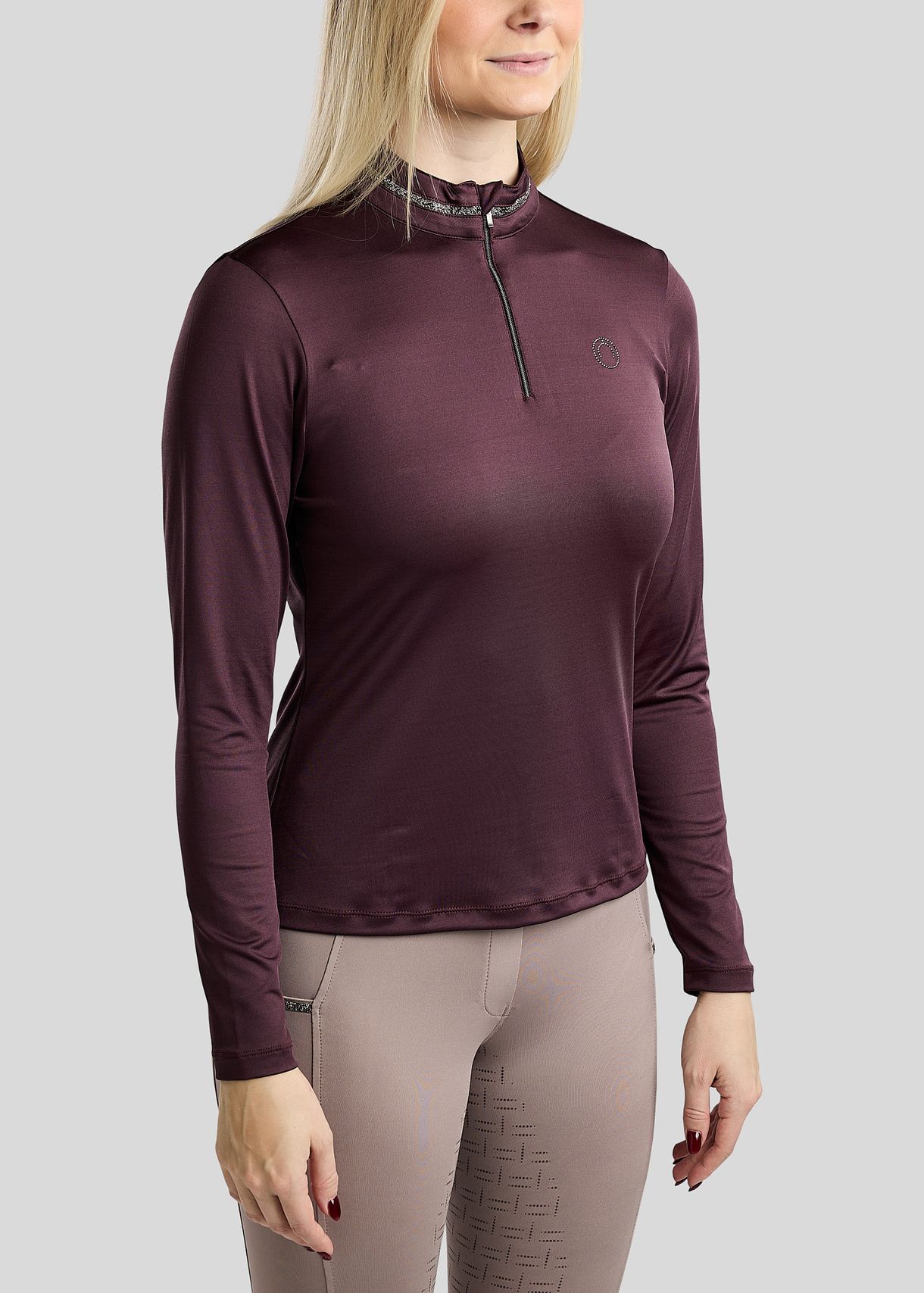 MoMaisy Long Sleeved Polo w. Gun Metal Crystal Tape and Crystal Logo - Fig 
