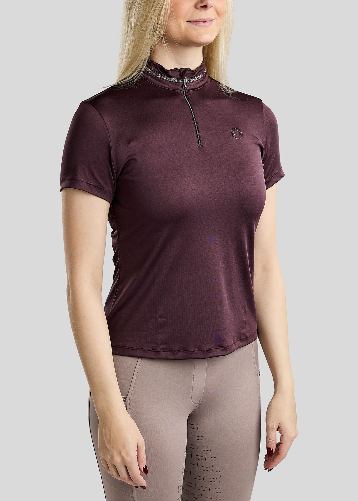Fig MoMaisy SS Polo w. Gun Metal Crystal Tape in collar & Crystal logo